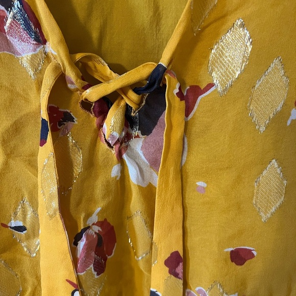Sézane Anita Silk Blouse in Grands Fleurs Safran Mustard Yellow EU 38 (US 6) - Picture 7 of 13